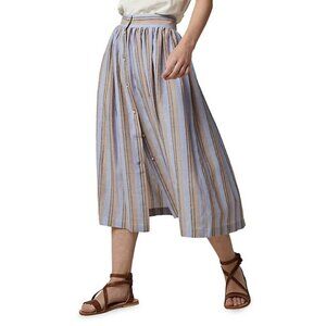 SESSUN Serifos Tindamos Linen-Blend Stripe Midi Skirt Prairie Minimalist
